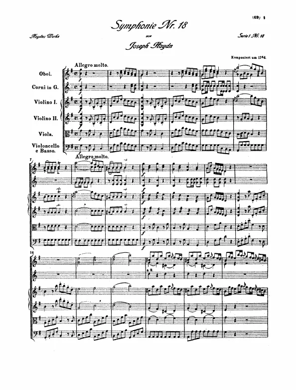 First page of Symphony No.18 in G major
