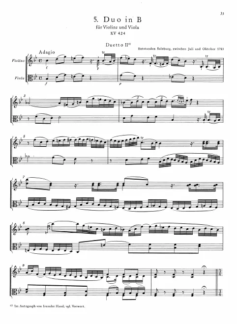 First page of Duo for Violin and Viola in B-flat Major