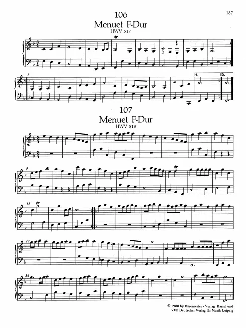 First page of Minuet in F major, HWV 517