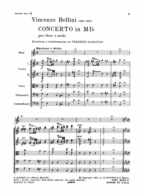 First page of Oboe Concerto in E-flat major