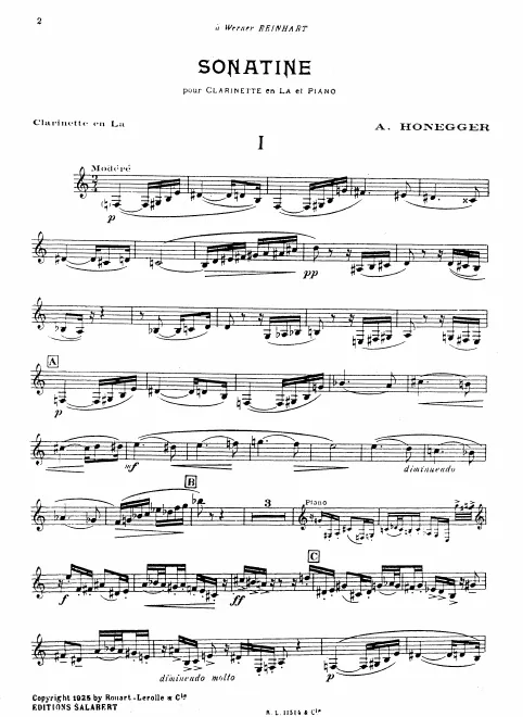 First page of Sonatine for Clarinet and Piano