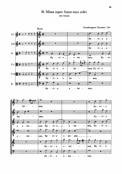First page of Missa super Amor ecco colei