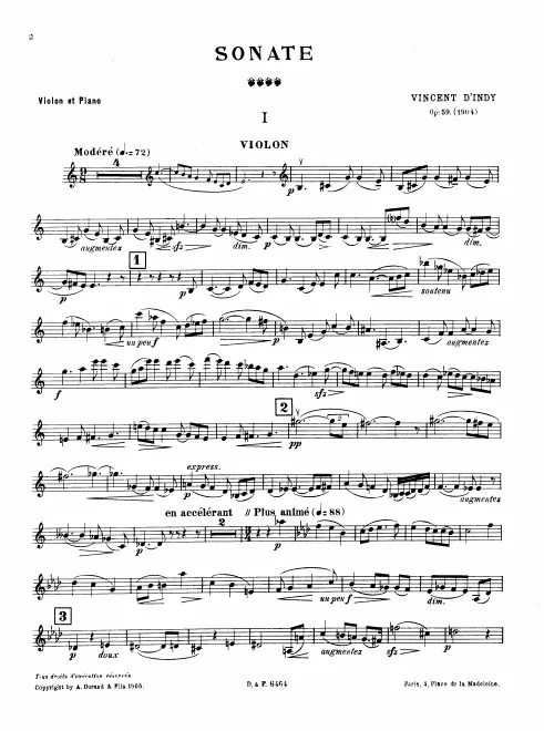 First page of Sonata for Violin and Piano