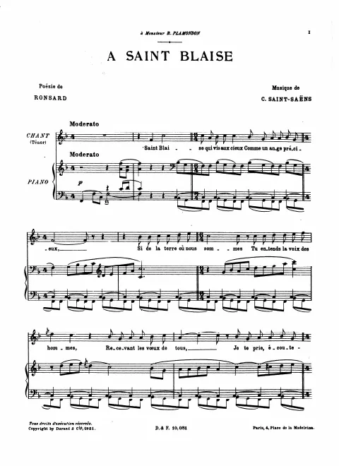 First page of Cinq poèmes de Ronsard