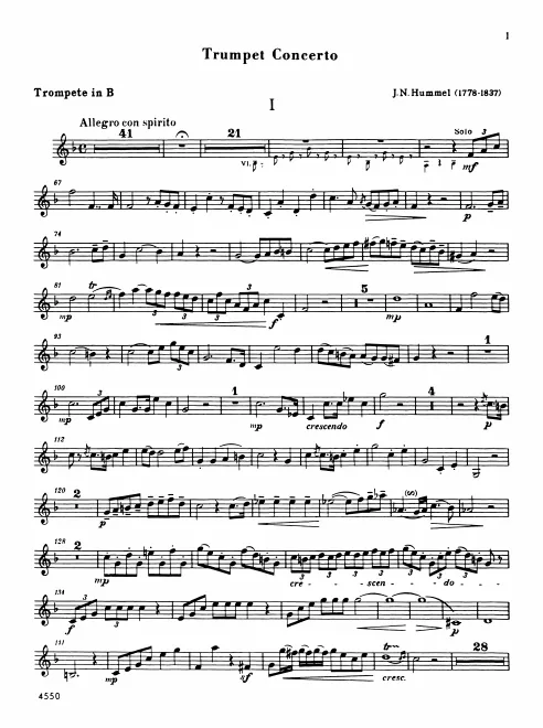 First page of Trumpet Concerto in E major