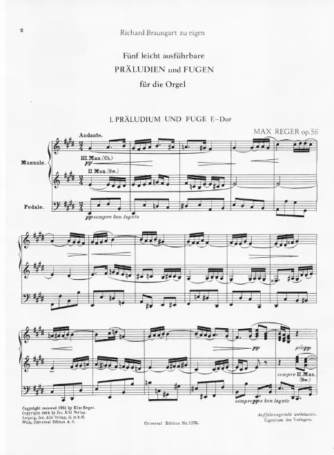 First page of Fünf leicht ausführbare Präludien und Fugen für die Orgel