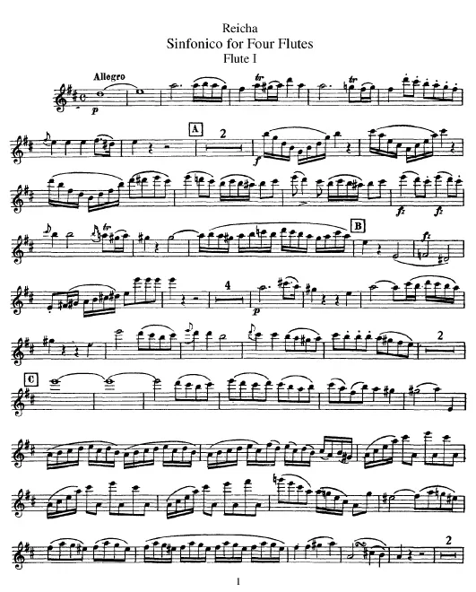 First page of Quartetto, for Four Flutes