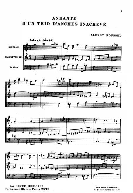 First page of Andante for an incomplete reed trio