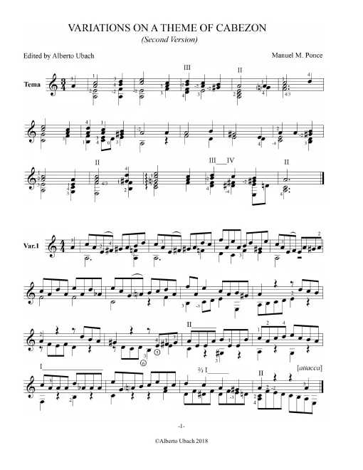 First page of Variations on a Theme of Cabezon