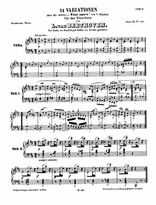 First page of 24 Variations on 'Venni Amore' by Vincenzio Righini