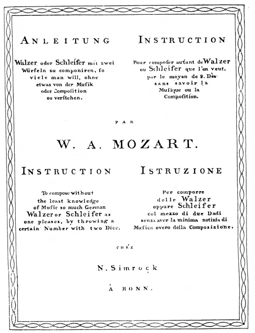 First page of Musikalische Würfelspiele, K.Anh.C.30.01