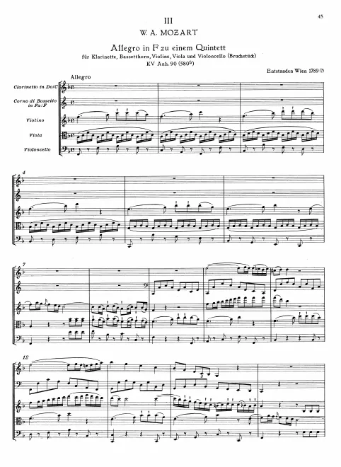 First page of Clarinet Quintet in F major