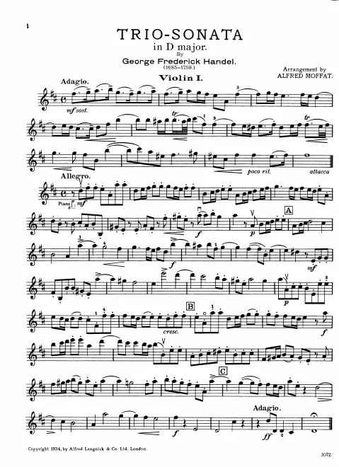 First page of Trio Sonata in D major