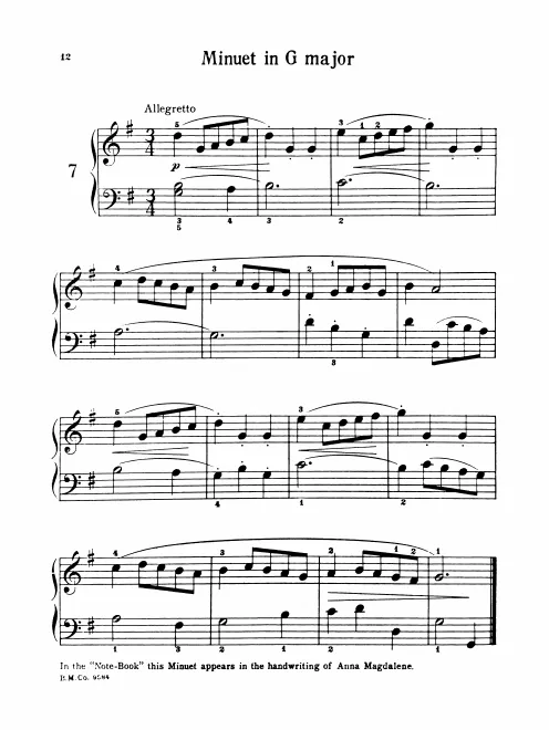 First page of Minuet in G major, BWV Anh.114