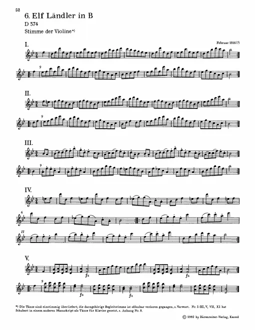 First page of 11 Ländler in B-flat major