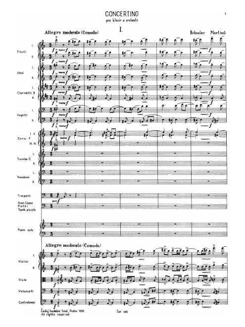 First page of Concertino for Piano and Orchestra