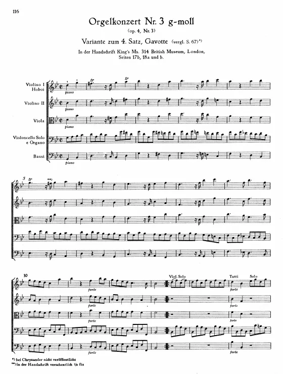 First page of Organ Concerto in G minor