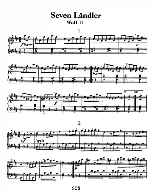 First page of 7 Ländler, WoO 11