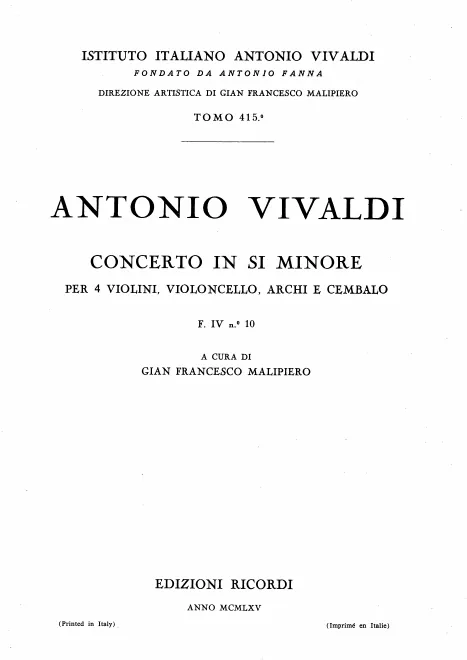 First page of Concerto for 4 Violins and Cello in B minor