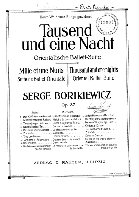 First page of Thousand and One Nights, Oriental Ballet Suite