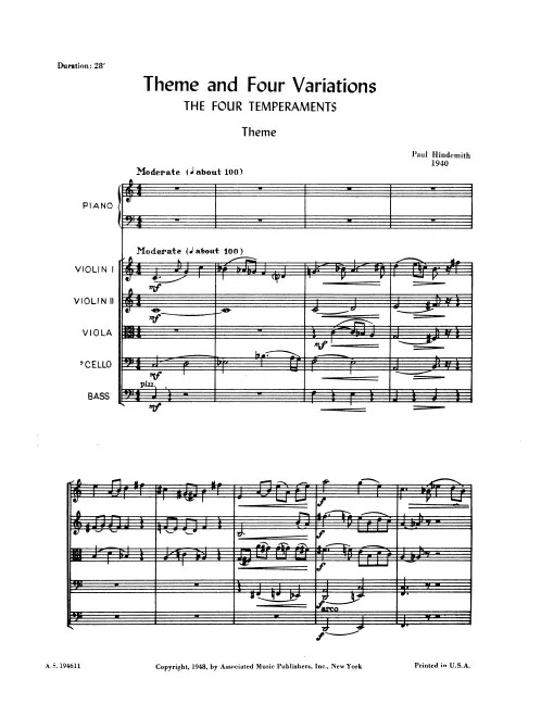 First page of Theme with Four Variations (according to the Four Temperaments) Thema mit vier Variationen