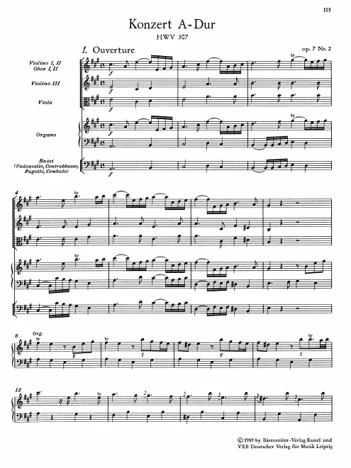 First page of Organ Concerto in A major