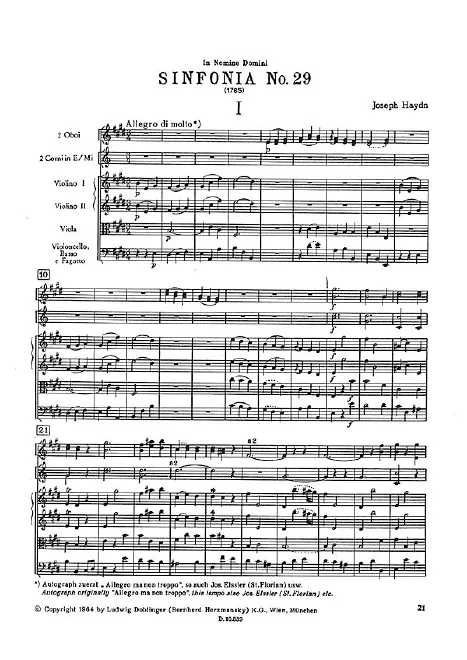 First page of Symphony No.29 in E major