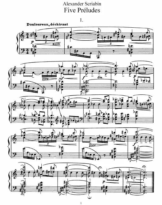First page of Cinq Préludes