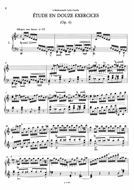 First page of Etude en douze exercices