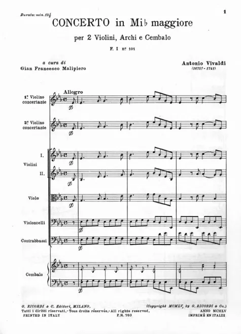First page of Concerto for 2 Violins in E-flat major