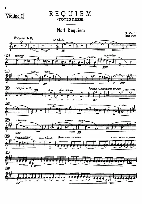 First page of Agnus Dei della Messa da Requiem di Giuseppe Verdi