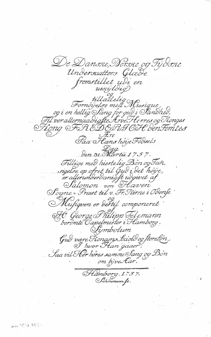 First page of Dänische Festkantate; Cantate pour l'anniversaire de naissance du roi Friedrich V