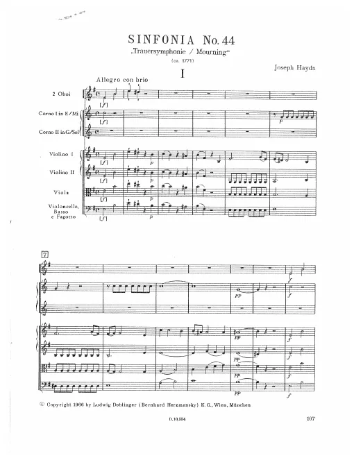 First page of Symphony No.44 in E minor