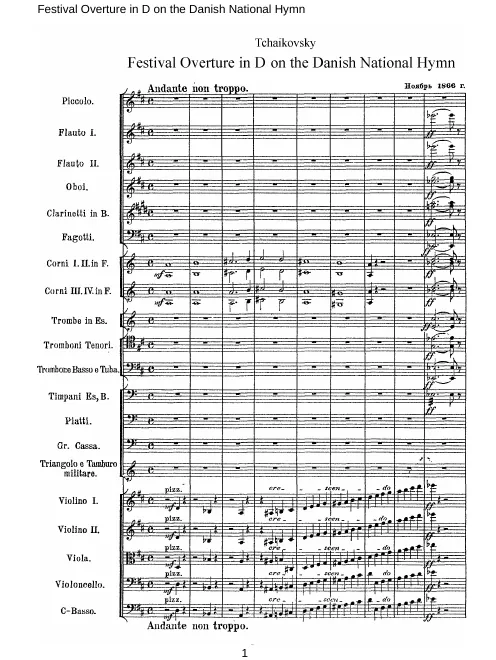 First page of Festival Overture on the Danish National Anthem