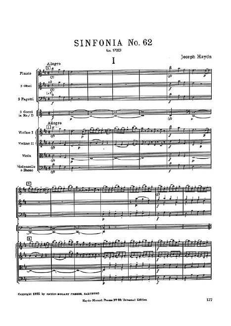 First page of Symphony No.62 in D major