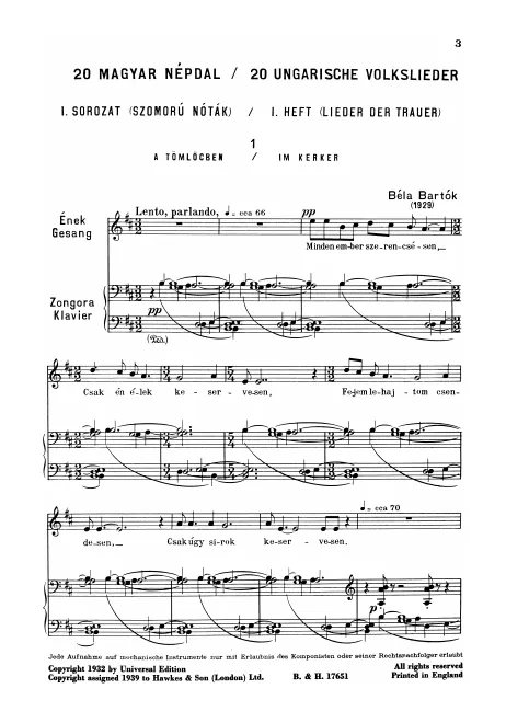 First page of 20 magyar népdal