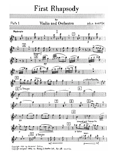 First page of Rhapsody No.1 for Violin and Piano