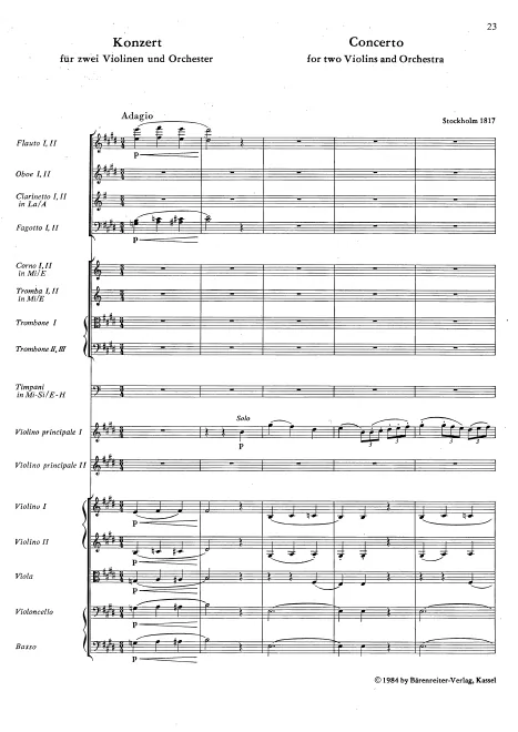 First page of Concerto for 2 Violins and Orchestra