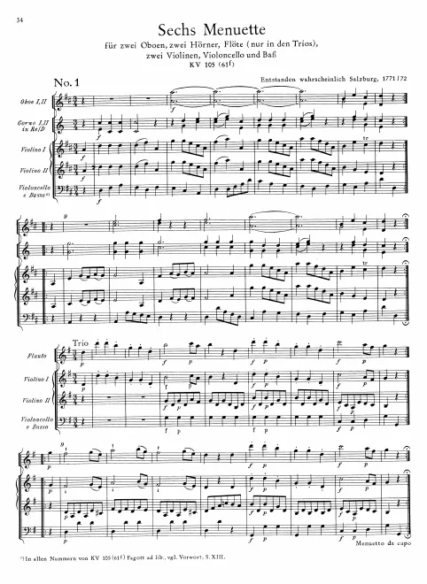 First page of 6 Minuets, K.105/61f