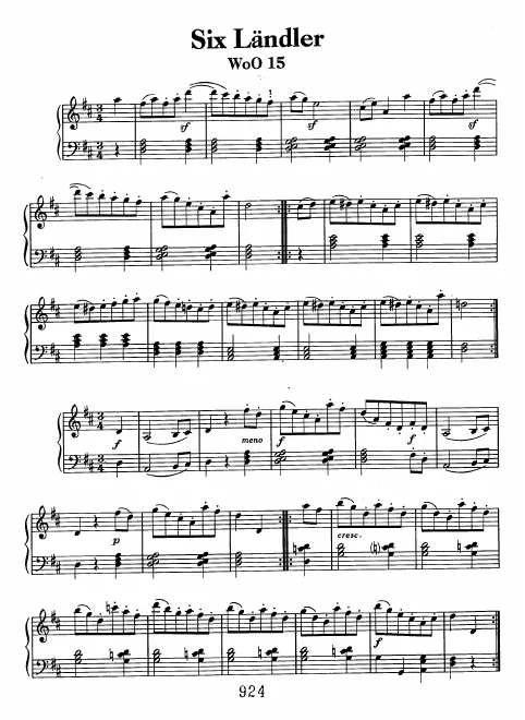 First page of 6 Ländler for Two Violins and Bass (Cello)