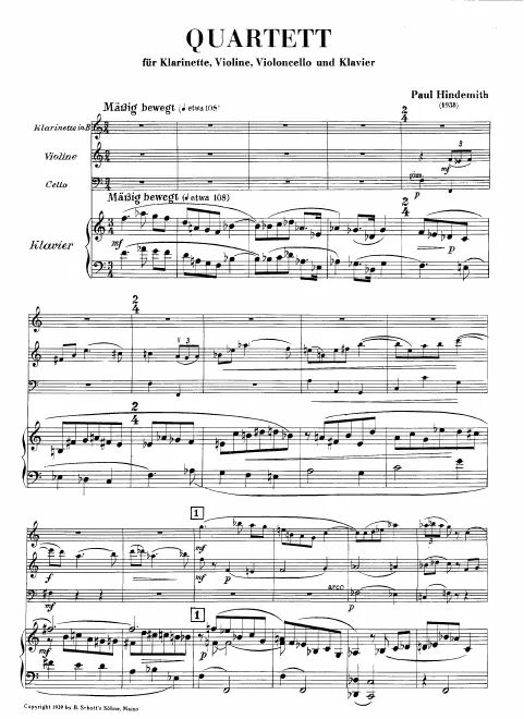 First page of Clarinet Quartet