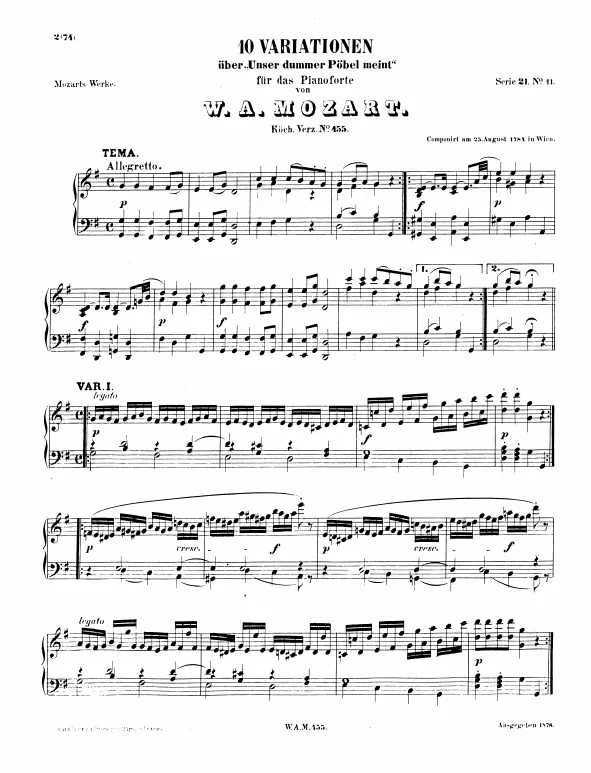 First page of 10 Variations on "Unser dummer Pöbel meint"