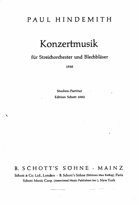 First page of Konzertmusik für Streichorchester und Blechbläser