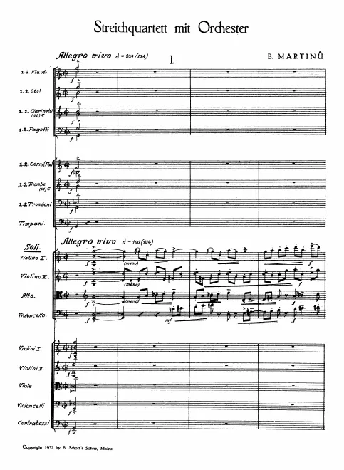 First page of Concerto for String Quartet and Orchestra