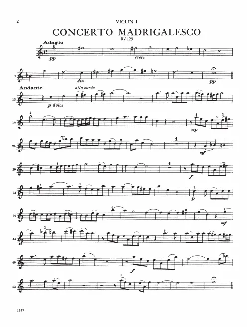 First page of Concerto for Strings in D minor 'Madrigalesco'
