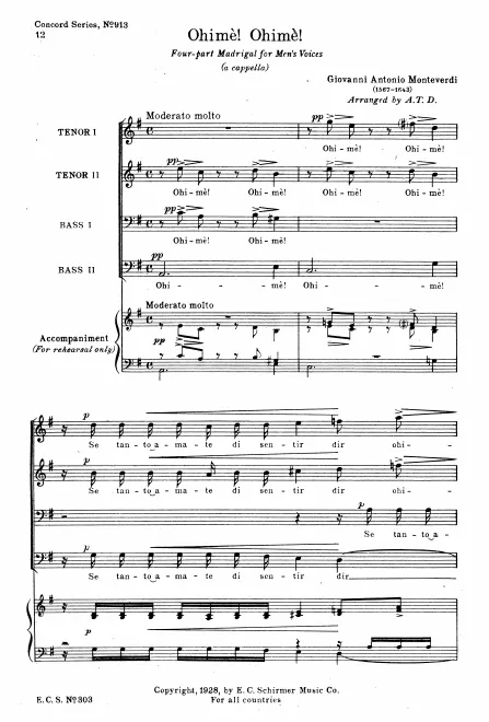 First page of Ohimè se tanto amate