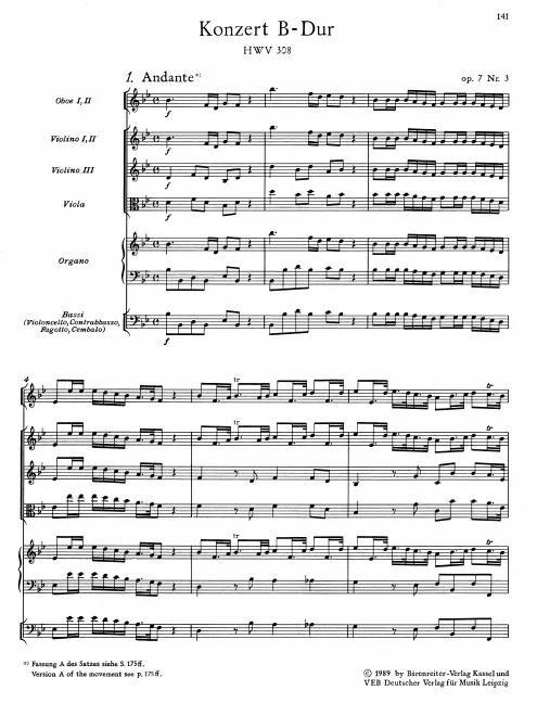 First page of Organ Concerto in B-flat major