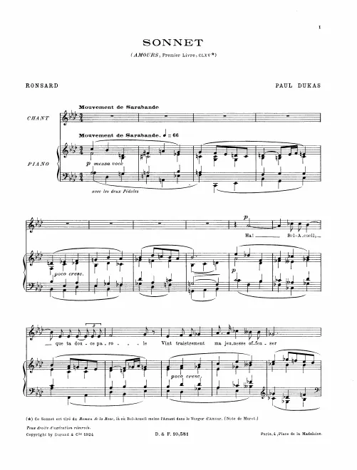 First page of Sonnet de Ronsard