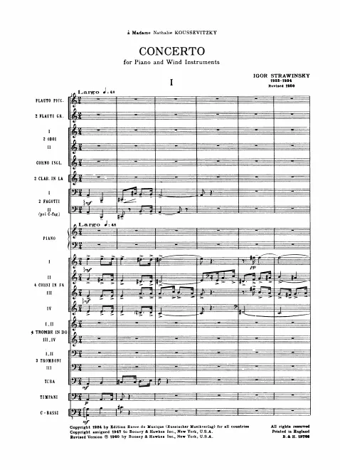 First page of Concerto for Piano and Wind Instruments
