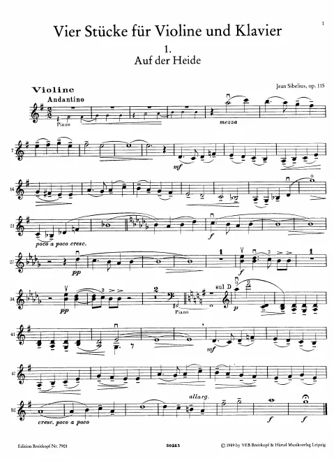 First page of Vier Stücke für Violine und Klavier